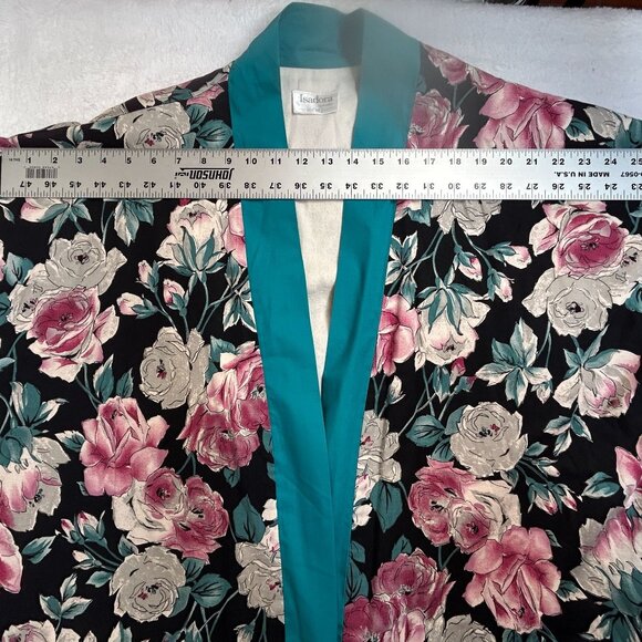 Isadora by Aristeo Womens Floral Kimono Robe Black Red Blue Belted Soft Lounge - Picture 5 of 9